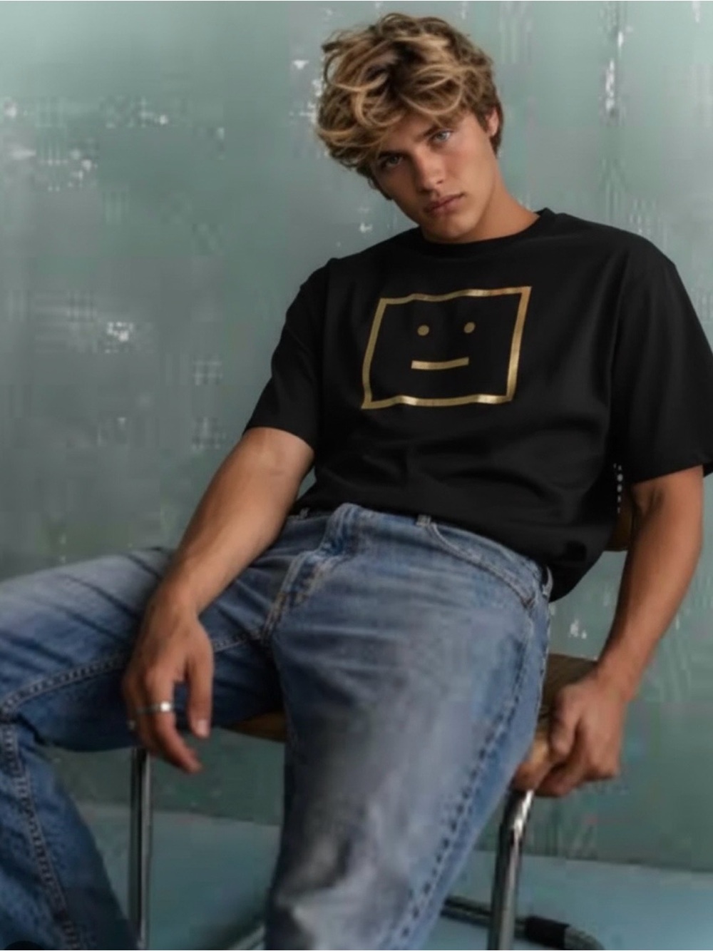 Acne Studios Black Tee with White Logo Tag